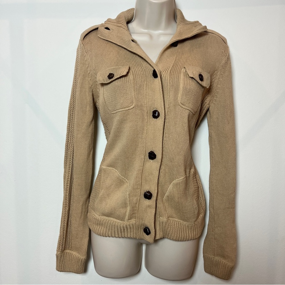Ralph Lauren Preppy Beige Knit Shawl Collared Button Cardigan Sweater Small